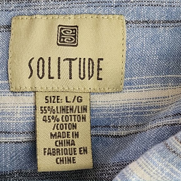 Solitude Blue Striped Linen Cotton Blend Button Front Shirt - Picture 3 of 3